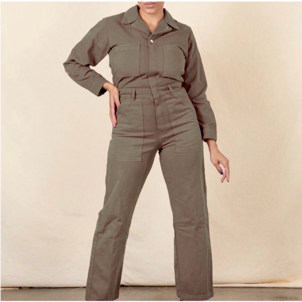 Big Bud Press Long Sleeve Everyday Jumpsuit - Khaki Grey, 1XL